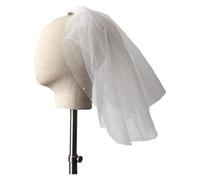 Velos de novia 2 Capas Perlas Abalorios Colorete Velo Peine Tul Voile Blanco 44cm X 48cm