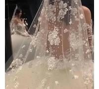 Velos de novia con encaje de perlas y flores, velo de diamantes de imitación, 3 yardas, hada belleza sueño, velo de novia, velo de novia beige