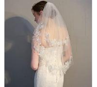 Velos de novia de encaje de 2 niveles for novias Velo de novia corto hasta la cintura con peine for novias(Blanco)