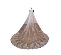 Velos de novia de encaje, Velo de novia con borde de encaje y apliques de lentejuelas con peine, una capa, blanco o marfil, varios tamaños(White,350cm)
