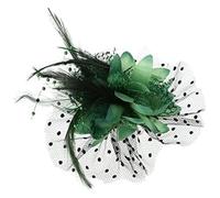 Velos de novia Tocado de cuentas de plumas y lazo de malla nupcial for mujer, broche de pinza for el pelo con velo de lunares, Multicolor(Green)