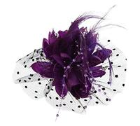 Velos de novia Tocado de cuentas de plumas y lazo de malla nupcial for mujer, broche de pinza for el pelo con velo de lunares, Multicolor(Purple)