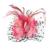 Velos de novia Tocado de cuentas de plumas y lazo de malla nupcial for mujer, broche de pinza for el pelo con velo de lunares, Multicolor(Pink)