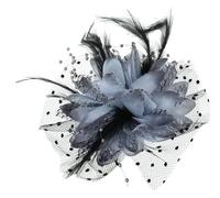 Velos de novia Tocado de cuentas de plumas y lazo de malla nupcial for mujer, broche de pinza for el pelo con velo de lunares, Multicolor(Gray)