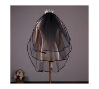Velos de novia Velo de despedida de soltera con punta de dedo, borde de cinta de 3 capas, negro, 60-80 cm x 150 cm