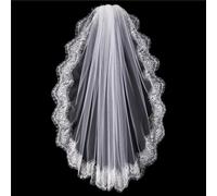 Velos de novia Velo de novia corto blanco marfil con borde de encaje(White)
