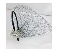 Velos de novia Velo de rejilla negro for mujer, diadema con diamantes de imitación estilo sol, accesorios de boda de gasa