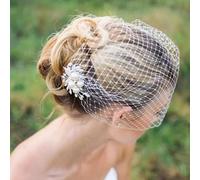 Velos de novia Velo nupcial tipo jaula con peine de perlas, accesorio for el cabello de boda, multicolor(Ivory)