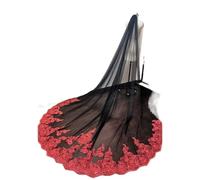 Velos para futuras Novias, Velo Catedral de Tul Negro y Rojo con peineta una Capa Encaje Lentejuelas Brillantes 300 cm
