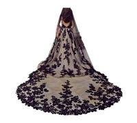 Velos para futuras Novias, Velo Catedral Nupcial Borde con Apliques de Encaje Negro 300cm 1 Capa Peine