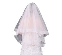 Velos para futuras Novias, Velo de Novia Tul Blanco Perla Borde pedrería Longitud del Codo 75 cm Dos Capas con peineta