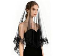 Velos para novia, velo facial de encaje negro, 1,4 m, accesorio de pelo gótico, bruja, disfraz de bruja, tul largo con encaje y flores, accesorios de boda, velo para bodas, Nochevieja Carnaval