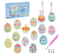 VeLoscient Juego de 15 piezas de pintura de diamante para niños, diseño de huevos de Pascua, para niños, con colgante de pintura de diamantes, para niños, regalo de manualidades