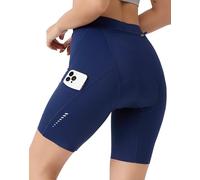 VeloVibe Pantalones de ciclismo para mujer, acolchados 6D con bolsillo, de secado rápido, pantalones de ciclismo para mujer, elásticos, transpirables, con acolchado ancho y denso, sin dolor, azul, L