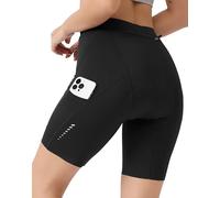 VeloVibe Pantalones de ciclismo para mujer, acolchados 6D con bolsillo, de secado rápido, pantalones de ciclismo para mujer, elásticos, transpirables, con acolchado ancho y denso, sin dolor, Negro ,