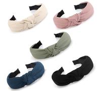 VELSCRUN 5 diademas para mujer, color rosa, rojo, ancho, anudado, para mujer, diadema sólida, diadema elástica para el cabello, accesorios para lavar la cara, regalos para mujeres