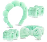 VELSCRUN Diadema de spa, 6 diademas de esponja verde brillante para el cuidado de la piel, juego de muñequeras faciales para adolescentes, niñas y mujeres, accesorios de moda para el cabello