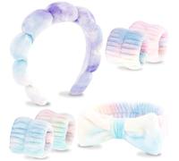 VELSCRUN Diadema de spa, 6 diademas de maquillaje para el cuidado de la piel, corbatín de esponja colorida y ligera, juego de pulseras faciales, accesorios para el cabello de moda para adolescentes y