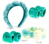 VELSCRUN Diadema de spa, 6 piezas de moño de esponja verde colorido para el cuidado de la piel, juego de pulseras faciales para el cabello, accesorios para el cabello de moda para adolescentes y