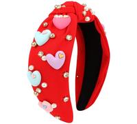 VELSCRUN Diadema para el día de San Valentín para mujer, diadema de corazón con diamantes de imitación, diadema anudada roja y rosa, diadema ancha para el día de San Valentín, accesorios para el