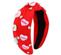 VELSCRUN Diadema para el día de San Valentín para mujer, diadema de corazón con diamantes de imitación, diadema anudada roja y rosa, diadema ancha para el día de San Valentín, accesorios para el