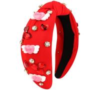 VELSCRUN Diadema para el día de San Valentín para mujer, diadema de corazón con diamantes de imitación, diadema anudada roja y rosa, diadema ancha para el día de San Valentín, accesorios para el
