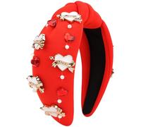 VELSCRUN Diadema para el día de San Valentín para mujer, diadema de corazón con diamantes de imitación, diadema anudada roja y rosa, diadema ancha para el día de San Valentín, accesorios para el