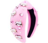 VELSCRUN Diadema para el día de San Valentín para mujer, diadema de corazón con diamantes de imitación, diadema anudada roja y rosa, diadema ancha para el día de San Valentín, accesorios para el