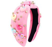 VELSCRUN Diadema para el día de San Valentín para mujer, diadema de corazón con diamantes de imitación, diadema anudada roja y rosa, diadema ancha para el día de San Valentín, accesorios para el