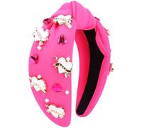 VELSCRUN Diadema para el día de San Valentín para mujer, diadema de corazón con diamantes de imitación, diadema anudada roja y rosa, diadema ancha para el día de San Valentín, accesorios para el