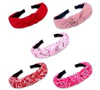VELSCRUN Diademas anudadas tipo bandana, paquete de 5 diademas para mujer, diademas de moda, diademas sólidas, antideslizantes, para mujer, accesorios para el cabello corto y grueso