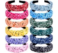 VELSCRUN Diademas anudadas tipo bandana para mujer, paquete de 12 bandas para la cabeza doradas, a la moda, sólidas, antideslizantes, para mujer, finas, gruesas, cortas, accesorios para el cabello