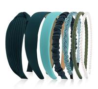 VELSCRUN Diademas para mujer, 7 unidades, diferentes colores verde bosque, a la moda, anudadas, sólidas, diadema de perlas, banda antideslizante para el cabello para mujer, pelo corto, fino, grueso,