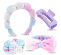VELSCRUN Juego de 6 diademas coloridas de esponja hinchada para spa, corbatín, bandas para el pelo, diademas de spa para lavar la cara, diadema de maquillaje, diademas para el cuidado de la piel