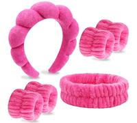 VELSCRUN Juego de 6 diademas de esponja hinchada de burbujas rosa para spa, diademas de spa para lavar la cara, diadema de maquillaje, diademas para el cuidado facial de la piel, para mujeres y niñas,
