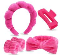 Velscrun Juego de 6 diademas de esponja hinchada de color rojo rosa para spa, corbatín, bandas para el pelo, diademas de spa para lavar la cara, diadema de maquillaje, diademas para el cuidado de la