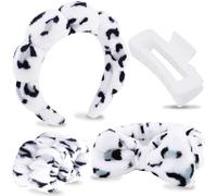 VELSCRUN Juego de 6 diademas de esponja hinchada de leopardo blanco para spa, corbatín, bandas para el pelo, diademas de spa para lavar la cara, diadema de maquillaje, diademas para el cuidado facial