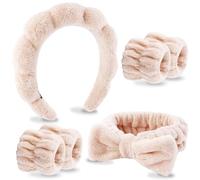 VELSCRUN Juego de 6 diademas de spa, diademas de lavado facial, diademas para el cuidado de la piel, diadema de maquillaje, banda de esponja de franela hinchada marrón, pajarita, diadema de spa de