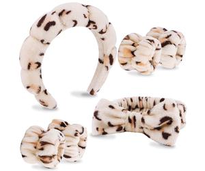 VELSCRUN Paquete de 6 diademas de spa, diademas de maquillaje, diademas de lavado facial, diademas para el cuidado de la piel, diadema de esponja de leopardo, pajarita, diadema de spa para lavar la