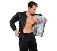 Velssut Chaqueta de sauna para hombre, traje de sauna de manga larga, moldeador de entrenamiento, con cremallera, parte superior adelgazante, fitness, gimnasio, boxeo, Negro, L