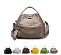 Veluna Shoudler Bag, Lightweight Large Capacity Nylon Handbag, Solid Color Casual Shoulder Bag for Daily Use & Travel (Khaki)