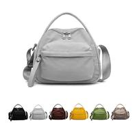 Veluna Shoudler Bag, Lightweight Large Capacity Nylon Handbag, Solid Color Casual Shoulder Bag for Daily Use & Travel (Gray)