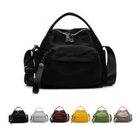 Veluna Shoudler Bag, Lightweight Large Capacity Nylon Handbag, Solid Color Casual Shoulder Bag for Daily Use & Travel (Black)