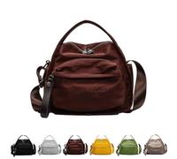Veluna Shoudler Bag, Lightweight Large Capacity Nylon Handbag, Solid Color Casual Shoulder Bag for Daily Use & Travel (Coffee)