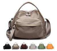 Veluna Shoulder Bag Women Veluna Crossbody Shoulder Bag Nylon Lightweight Large Capacity Solid Color Zipper Purse (Khaki)