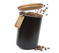 Velura Lata de café hermética para 1 kg de granos de café de acero inoxidable - Recipiente para almacenamiento de café con tapa de madera en negro mate (3000 ml)