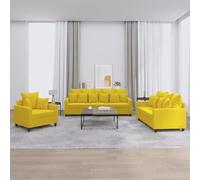 Velvet 3 Piece Sofa Set with Cushions Yellow Living Room Furniture, Soft Fabric Sectional Couch with Pillows for Modern Home Decor, Comfortable Seating for Family Gatherings and Entertainment Space
