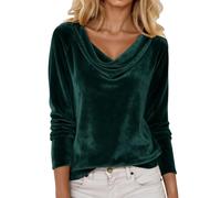 Velvet Blouse For Women Elegant Pleated Fashion Autumn And Winter Velvet Blouse T-Shirt Retro Round Neck Long Sleeve Slim