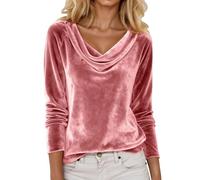 Velvet Blouse For Women Elegant Pleated Fashion Autumn And Winter Velvet Blouse T-Shirt Retro Round Neck Long Sleeve Slim