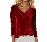 Velvet Blouse For Women Elegant Pleated Fashion Autumn And Winter Velvet Blouse T-Shirt Retro Round Neck Long Sleeve Slim